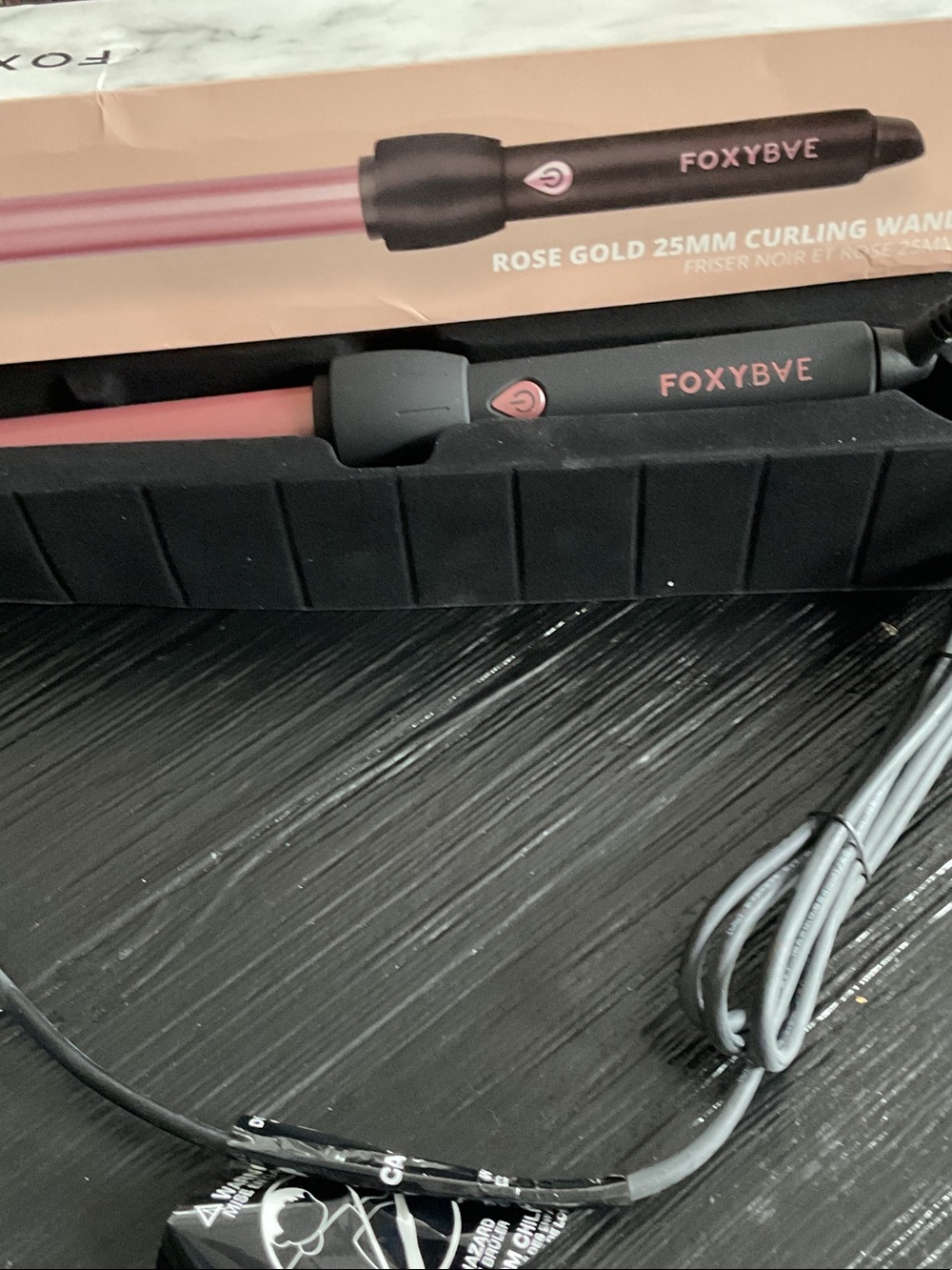 FOXYBae Rose Gold 25mm Curling Wand - Rose Gold & Black new